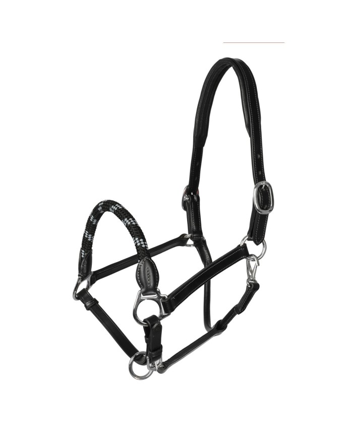 LEATHER HALTER W/ERGONOMIC POLLGUARD - ROPE NOSEBAND