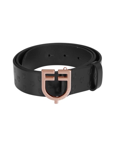 LEATHER BELT WITH ROSEGOLD LOGO BUCKLE