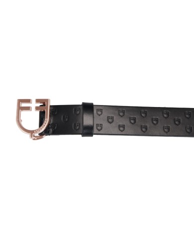 LEATHER BELT WITH ROSEGOLD LOGO BUCKLE