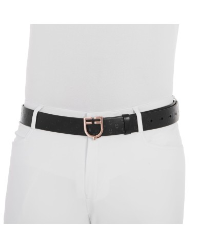 LEATHER BELT WITH ROSEGOLD LOGO BUCKLE
