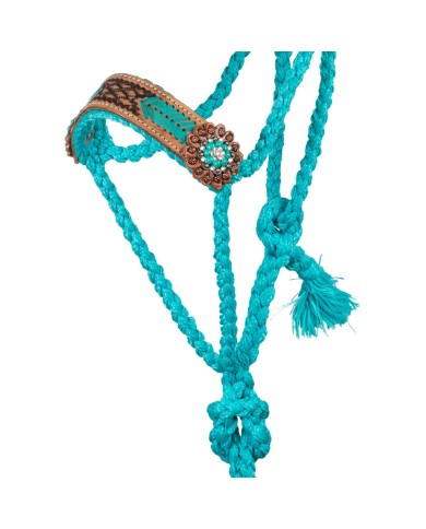 ROPE HALTER WITH TOOLED LEATHER NOSEBAND