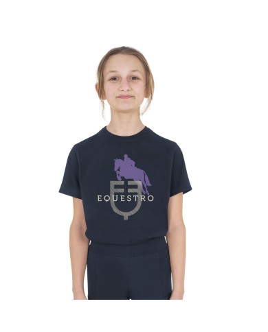 KIDS HORSE JUMP GLOSSY LOGO COTTON T-SHIRT