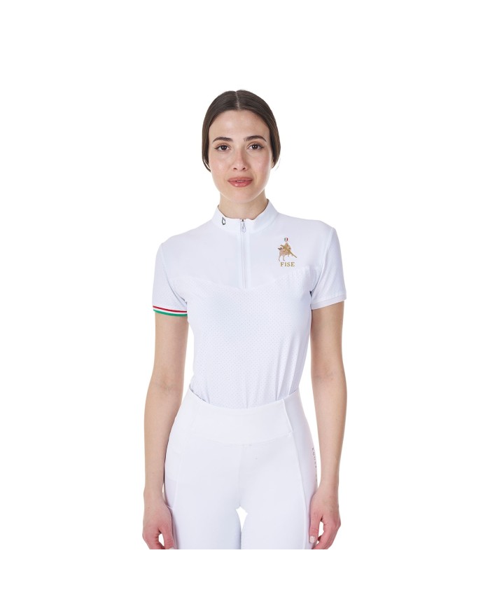 WOMEN S COMPETITION POLO SS FLAG ZIP EQUESTROxFISE