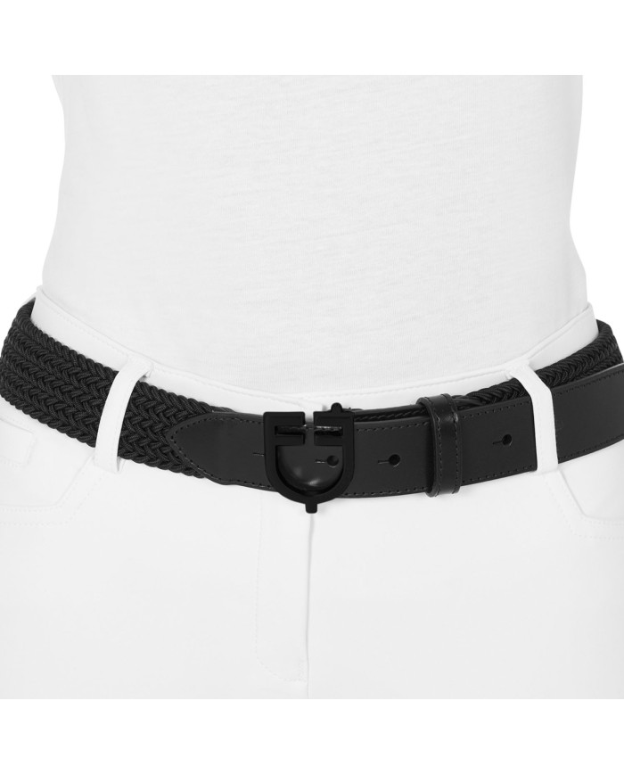ELASTIC BELT WITH BLACK LOGOED BUCKLE