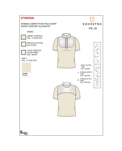 WOMEN S ELEGANT STONES MONOGRAM COMPETITITION POLO SHIRT SS BUTTONS