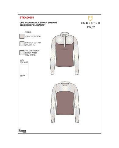 GIRL S ELEGANT MONOGRAM COMPETITITION POLO SHIRT LS BUTTONS
