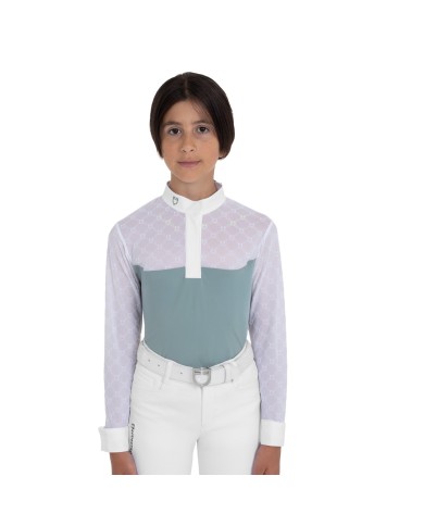 GIRL S ELEGANT MONOGRAM COMPETITITION POLO SHIRT LS BUTTONS