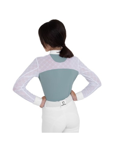 GIRL S ELEGANT MONOGRAM COMPETITITION POLO SHIRT LS BUTTONS