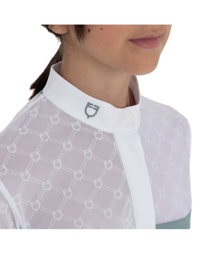 GIRL S ELEGANT MONOGRAM COMPETITITION POLO SHIRT LS BUTTONS