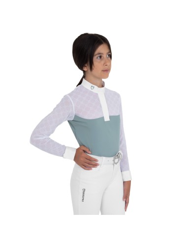 GIRL S ELEGANT MONOGRAM COMPETITITION POLO SHIRT LS BUTTONS