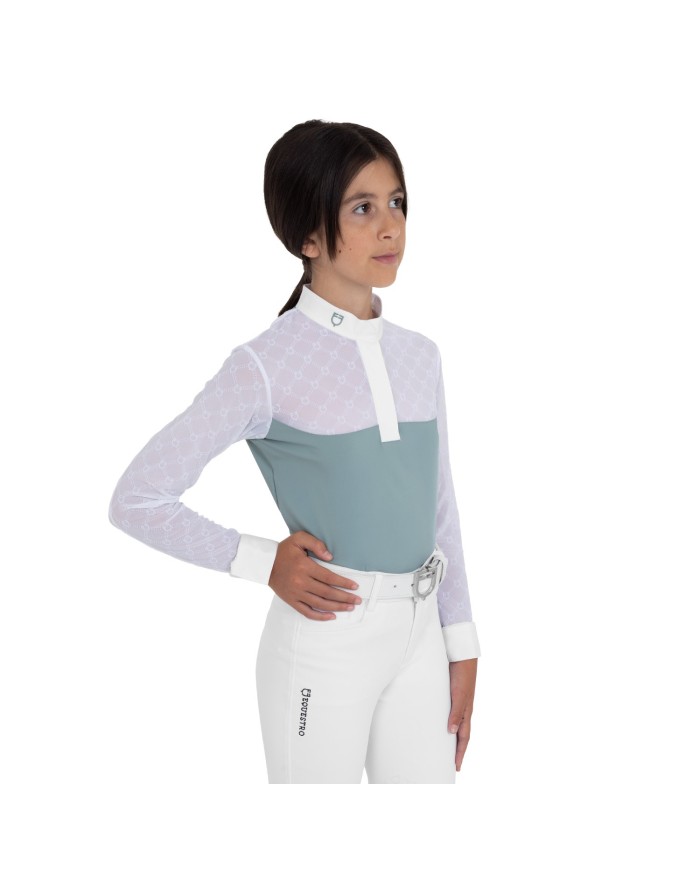 GIRL S ELEGANT MONOGRAM COMPETITITION POLO SHIRT LS BUTTONS