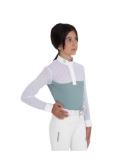 GIRL S ELEGANT MONOGRAM COMPETITITION POLO SHIRT LS BUTTONS