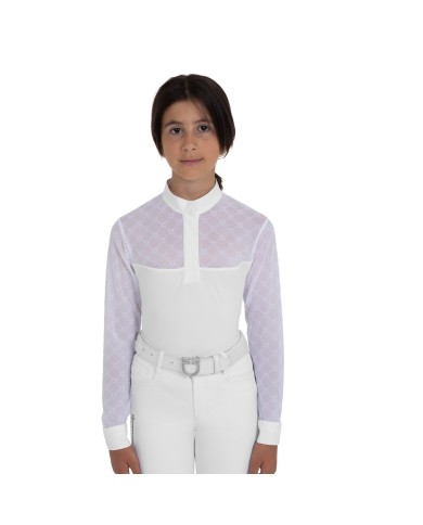 GIRL S ELEGANT MONOGRAM COMPETITITION POLO SHIRT LS BUTTONS