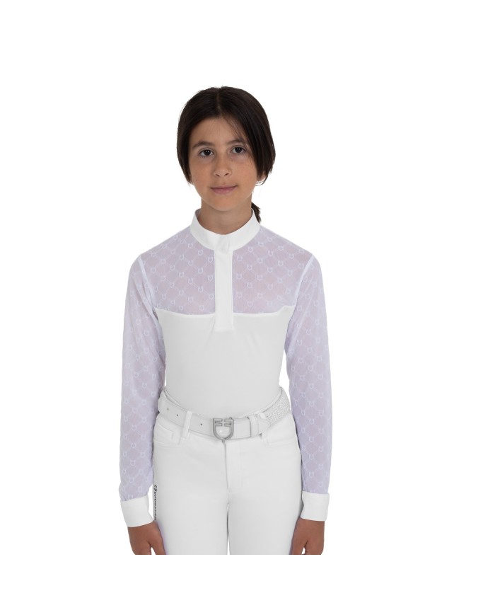 GIRL S ELEGANT MONOGRAM COMPETITITION POLO SHIRT LS BUTTONS