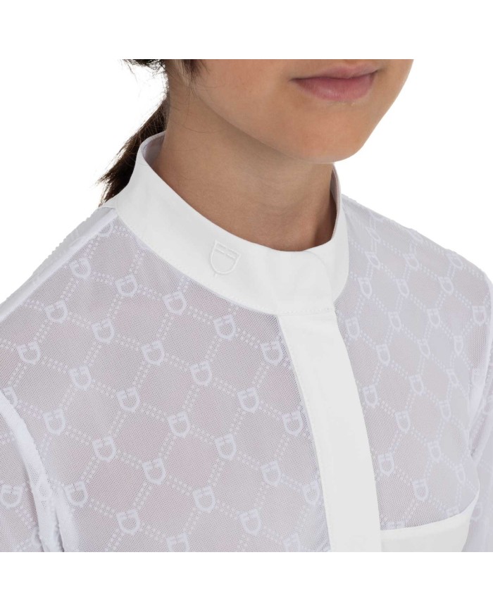 GIRL S ELEGANT MONOGRAM COMPETITITION POLO SHIRT LS BUTTONS