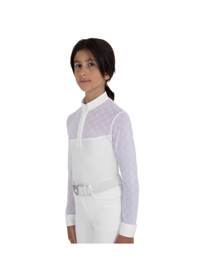 GIRL S ELEGANT MONOGRAM COMPETITITION POLO SHIRT LS BUTTONS