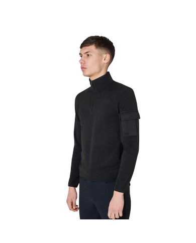 MEN S FLEECE PATCH POCKET HIGH NECK SWEATER W/HALF ZIP