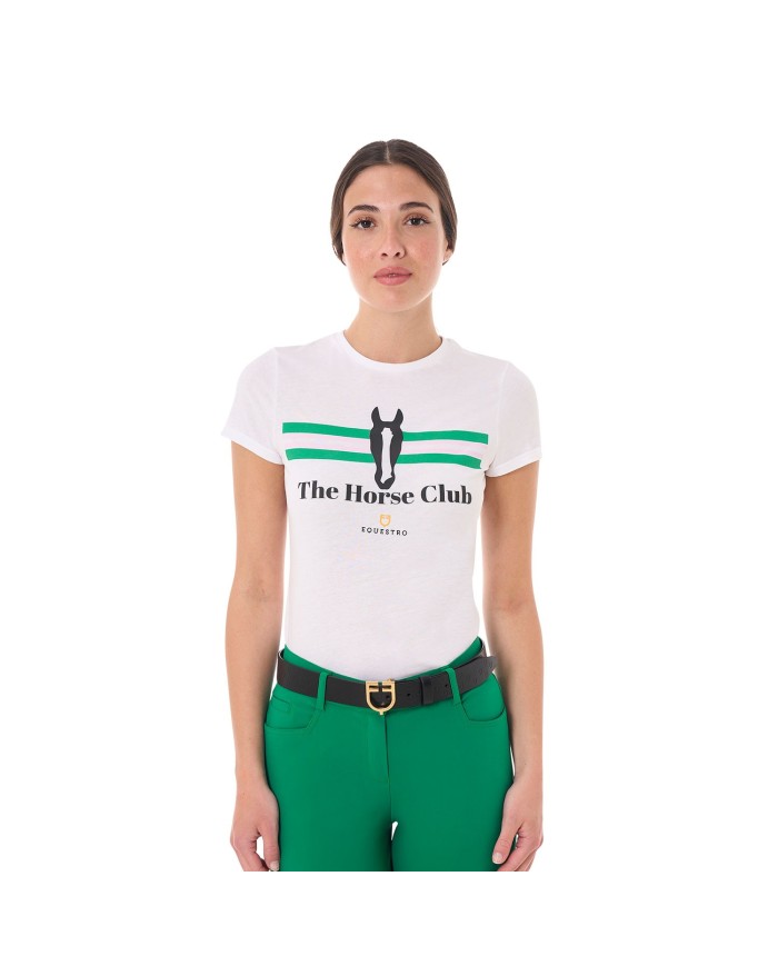 WOMEN S STRIPE EQUESTRO HORSE CLUB COTTON T-SHIRT