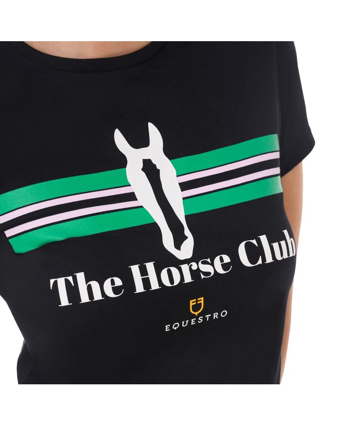 WOMEN S STRIPE EQUESTRO HORSE CLUB COTTON T-SHIRT