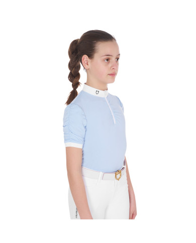 Polo bambina slim fit da concorso con maniche arricciate Polo bambina slim fit da concorso con maniche arricciate