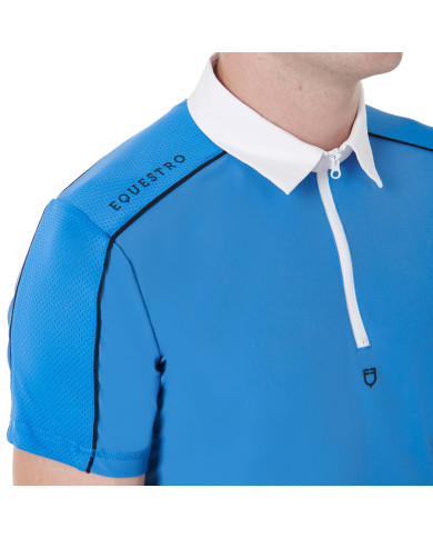 Polo uomo da concorso manica corta con zip e inserti in mesh