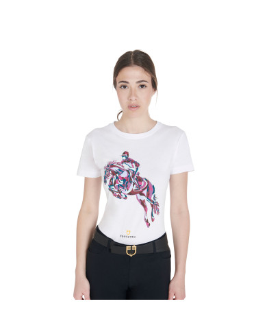 T-shirt donna slim fit con stampa salto cavallo T-shirt donna slim fit con stampa salto cavallo