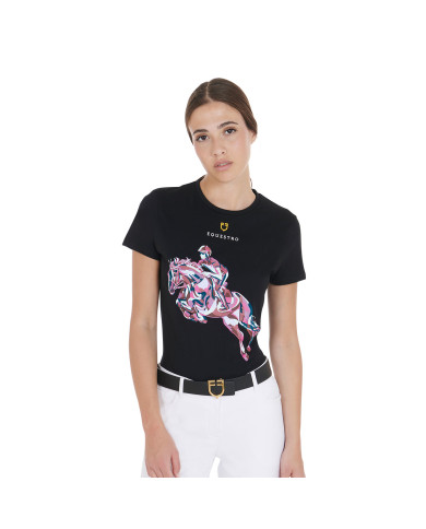 T-shirt donna slim fit con stampa salto cavallo T-shirt donna slim fit con stampa salto cavallo