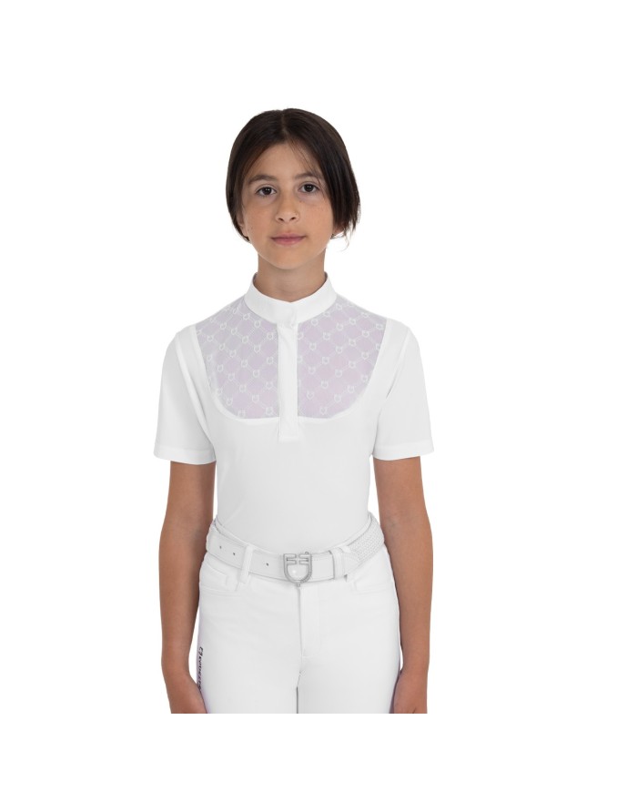 GIRL S ELEGANT STONES MONOGRAM COMPETITITION POLO SHIRT SS BUTTONS