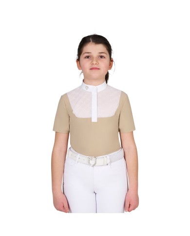 GIRL S ELEGANT STONES MONOGRAM COMPETITITION POLO SHIRT SS BUTTONS