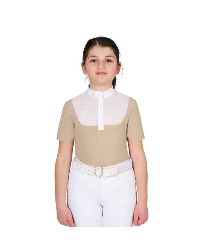 GIRL S ELEGANT STONES MONOGRAM COMPETITITION POLO SHIRT SS BUTTONS