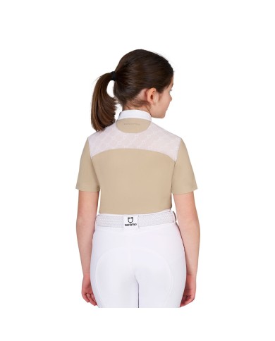 GIRL S ELEGANT STONES MONOGRAM COMPETITITION POLO SHIRT SS BUTTONS