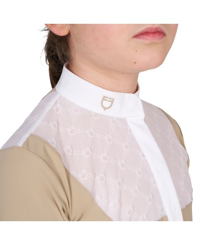 GIRL S ELEGANT STONES MONOGRAM COMPETITITION POLO SHIRT SS BUTTONS