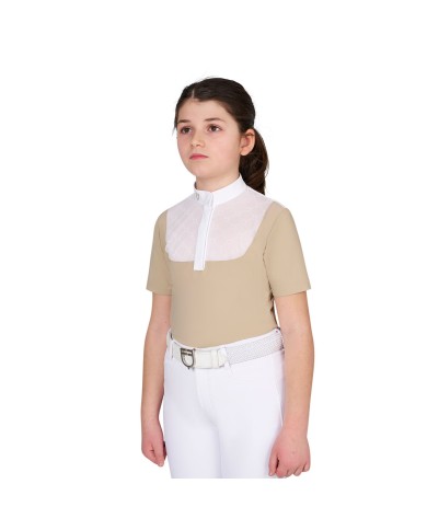 GIRL S ELEGANT STONES MONOGRAM COMPETITITION POLO SHIRT SS BUTTONS