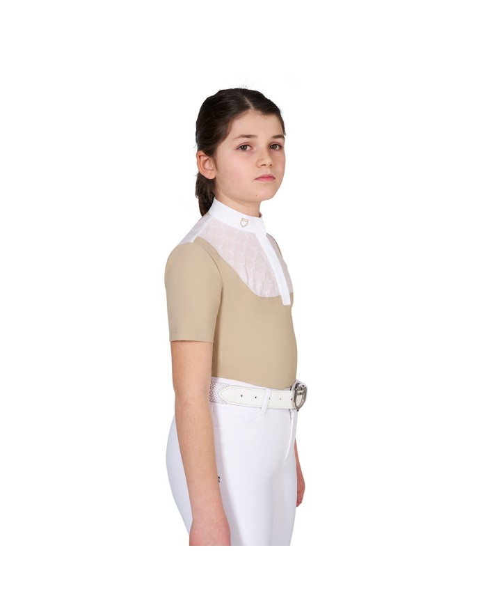 GIRL S ELEGANT STONES MONOGRAM COMPETITITION POLO SHIRT SS BUTTONS