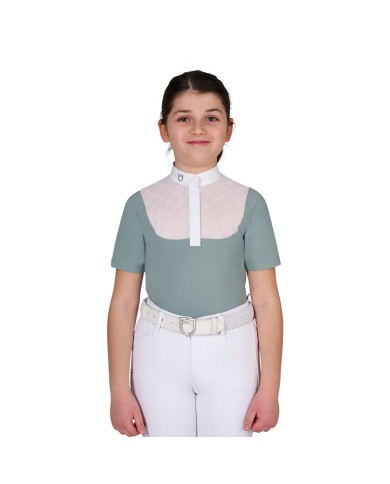 GIRL S ELEGANT STONES MONOGRAM COMPETITITION POLO SHIRT SS BUTTONS
