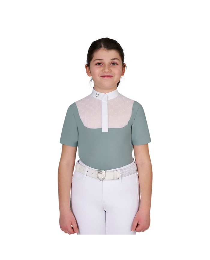 GIRL S ELEGANT STONES MONOGRAM COMPETITITION POLO SHIRT SS BUTTONS