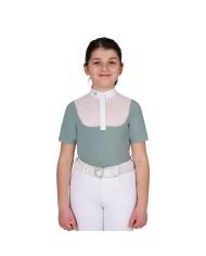GIRL S ELEGANT STONES MONOGRAM COMPETITITION POLO SHIRT SS BUTTONS