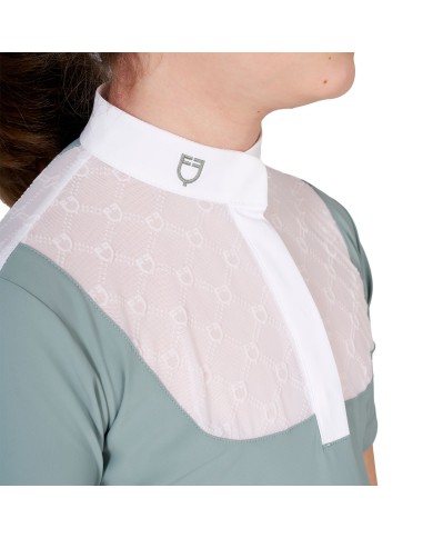 GIRL S ELEGANT STONES MONOGRAM COMPETITITION POLO SHIRT SS BUTTONS