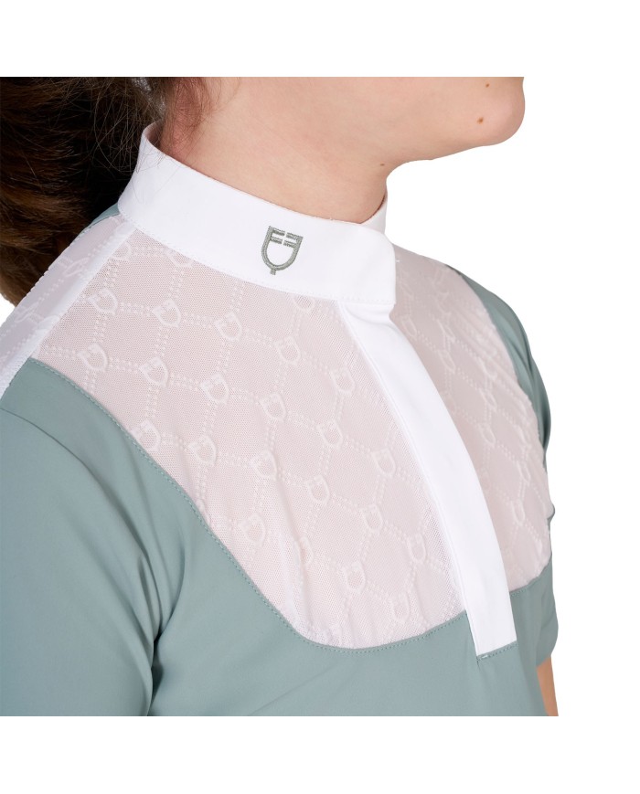GIRL S ELEGANT STONES MONOGRAM COMPETITITION POLO SHIRT SS BUTTONS