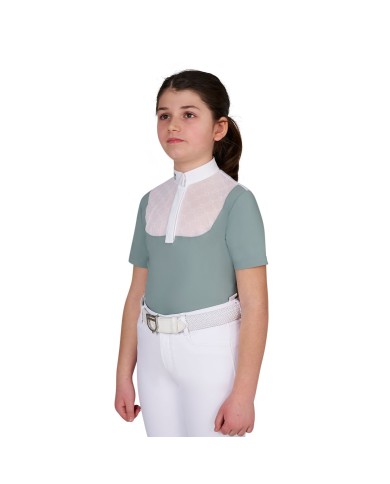 GIRL S ELEGANT STONES MONOGRAM COMPETITITION POLO SHIRT SS BUTTONS