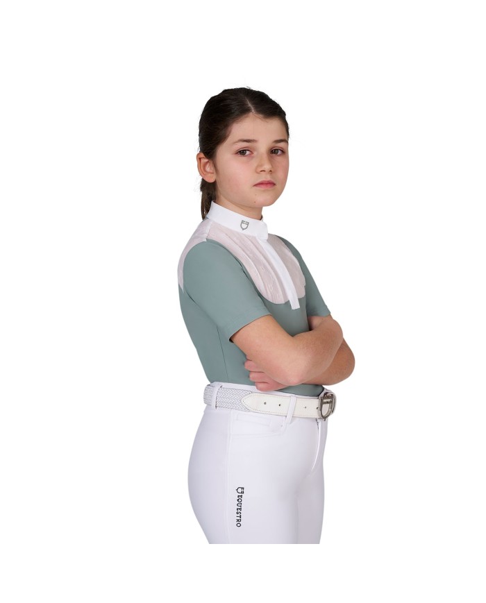 GIRL S ELEGANT STONES MONOGRAM COMPETITITION POLO SHIRT SS BUTTONS