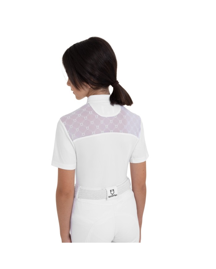 GIRL S ELEGANT STONES MONOGRAM COMPETITITION POLO SHIRT SS BUTTONS