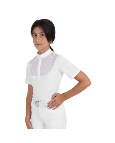 GIRL S ELEGANT STONES MONOGRAM COMPETITITION POLO SHIRT SS BUTTONS