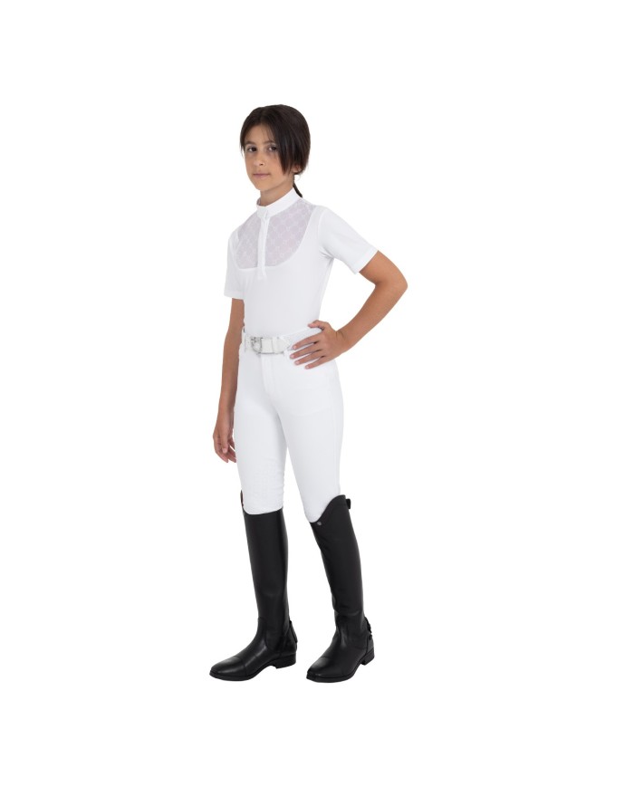 GIRL S ELEGANT STONES MONOGRAM COMPETITITION POLO SHIRT SS BUTTONS
