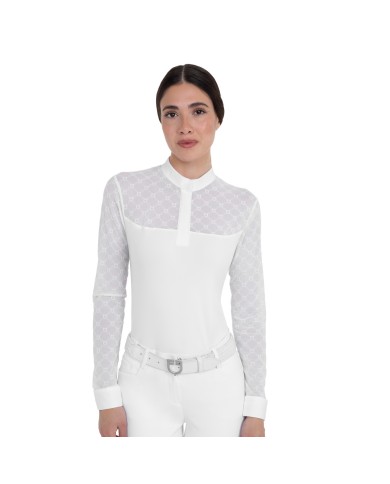 WOMEN S ELEGANT MONOGRAM COMPETITITION POLO SHIRT LS BUTTONS