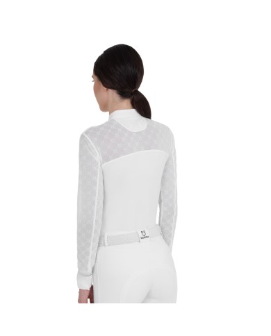 WOMEN S ELEGANT MONOGRAM COMPETITITION POLO SHIRT LS BUTTONS