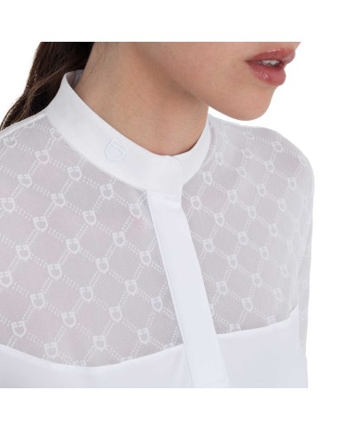 WOMEN S ELEGANT MONOGRAM COMPETITITION POLO SHIRT LS BUTTONS