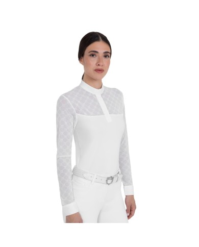 WOMEN S ELEGANT MONOGRAM COMPETITITION POLO SHIRT LS BUTTONS