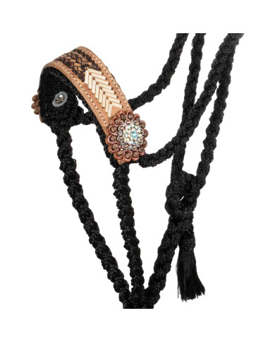 Cavezza in corda con inserto in cuoio lavorato a mano Cavezza in corda con inserto in cuoio lavorato a mano