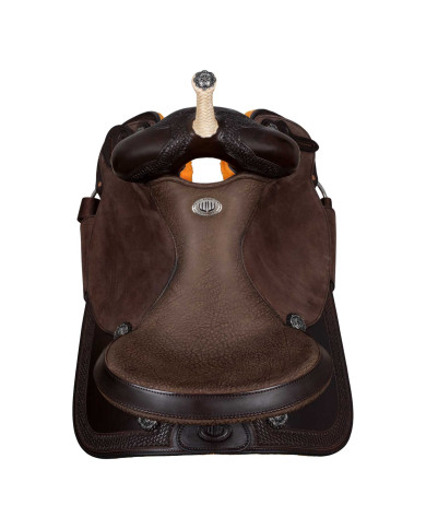 Sella Westwood basic barrel MJ, brown/reverse brown, border basket tooling Sella Westwood basic barrel MJ, brown/reverse brown, border basket tooling